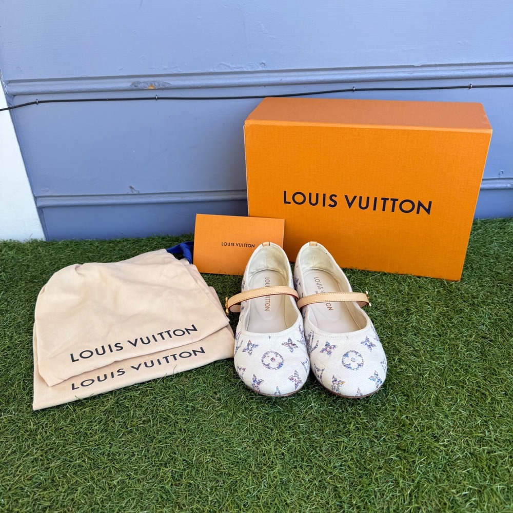 Louis Vuitton Romy Flat Ballerina Monogram Canvas Mary Jane Shoes White Multi 37